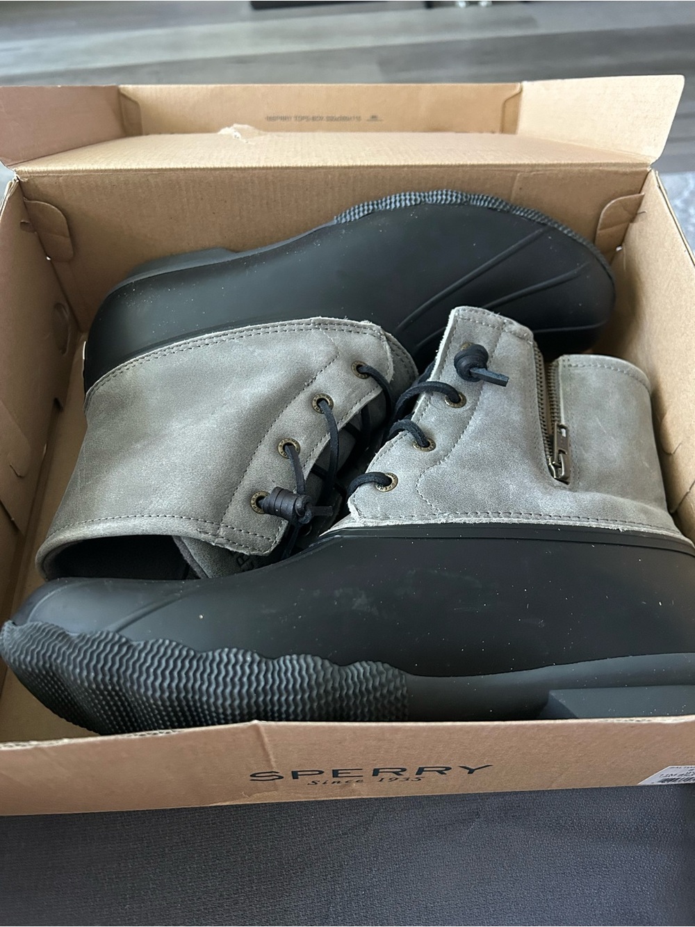 Sperry Gray Suede Lace-Up Waterproof Duck Boots